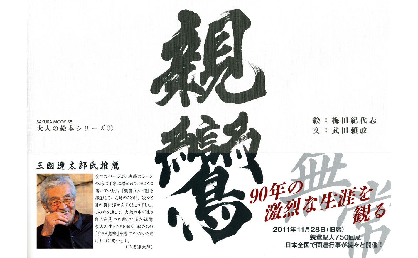 親鸞の芯の強さと堂々とした存在感を楷書に近い力強い文字で表現した絵本の題字